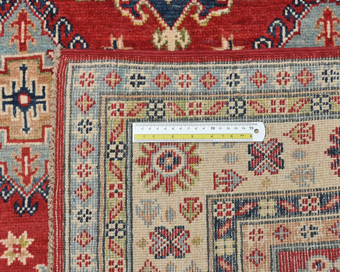 4x7 Red Kuba Afghan Hand Knotted Wool Area Rug